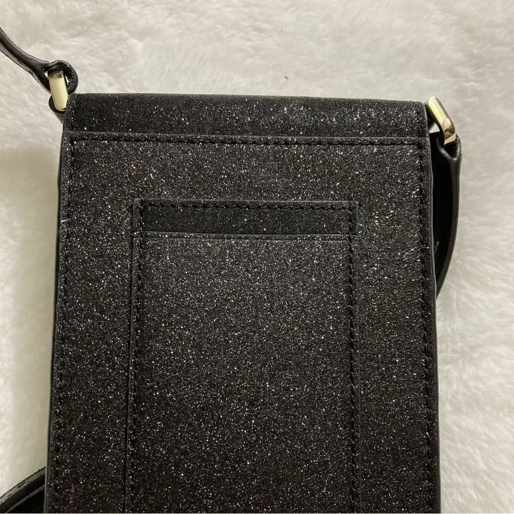 NWT Kate Spade Joeley North South Crossbody Black Glitter Mini Phone
